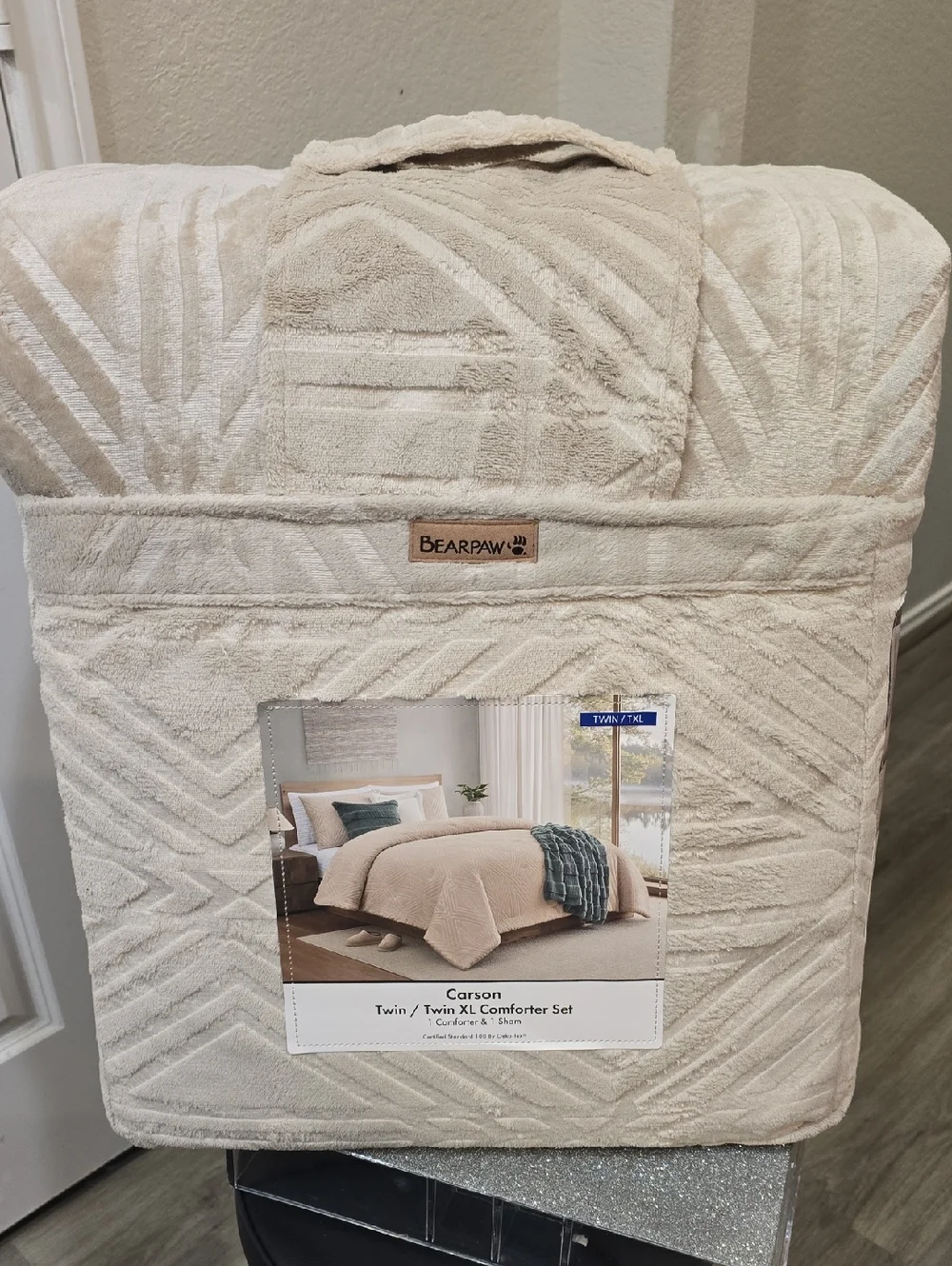 BearPaw Carson Embossed Twin/Twin XL Comforter Set w/Shams- Tan